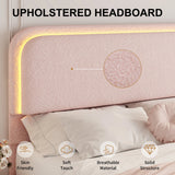 Full Size LED Bed Frame with Storage Drawers, Rounded Headboard