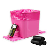 Pink Car Trash Bin With Leakproof Liner And Non-Slip Base – Includes 1 Pink Roll + 3 Black Rolls (80 Bags Total) For Vehicles