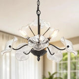 Modern Gold Chandelier, Vintage Flower Glass Pendant Light Fixture
