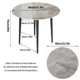 32" Sintered Stone Dining Table Round Reception Coffee Table for 2-4 Person - Small Kitchen Table with Black Metal Legs