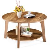 MCQ 32IN Wood Round Coffee Table for Living Room with Storage 2-Tier