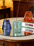 3 Colors Nordic Glass Candle Holder (Orange/Blue/Green), Square Striped 2 In 1