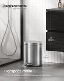 Small Bathroom Trash Can with Lid, 1.6 Gallon Soft-Close Stainless Steel Pedal Garbage Bin