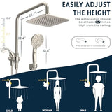 Dual Shower Head Combo 8'' High Pressure Rain/Rainfall Shower Head 6 Settings Adjustable Handhel