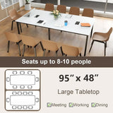 95 x 48 Large Conference Table with Metal Frame and Cable Management for Meetings