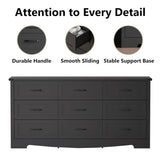 Black Dresser for Bedroom, 59'' Wide Chest of Drawers with Natural Wood