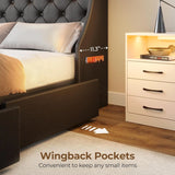 Queen Bed Frame with LED Lights and Charging Station, Noise Free