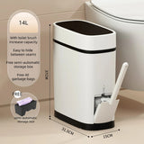 Plastic Garbage Can with Toilet Brush Holder, Black Locking Press Top Lid