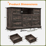 EnHomee 55" Wide 8-Drawer Dresser w/ Built-in Power Strip&RGB LED Lights