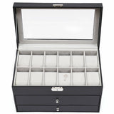 3Layers 25 Slot Watch Box Display Case Jewelry Sunglass Storage PU leather