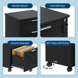 3 Drawer Rolling File Cabinet with Lock & Casters, Wooden Mobile Storage Organizer Printer Stand