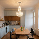 Modern Chrome Silver Crystal Chandelier, Round Dimmable Dining Table