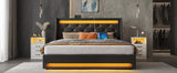 Queen Bed Frame with LED Lights and Charging Station, Noise Free
