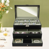 3 Tier Watch & Jewelry Box w/ 12 Watch Slots Tip Tier and 2 Pull -Out Drawers