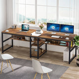 Tribesigns Two Person Desk with Bookshelf, 78.7 Computer Office Double Desk