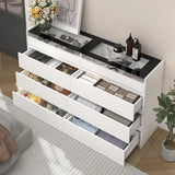 8 Drawer Dresser with LED Light, Modern Chest of Drawers with Hidden Handles and Glass Top for Bedroom