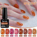 8pcs Nude Jelly Gel Nail Polish Set With Box Translucent Color Semi Permanent Soak Off UV LED Gel