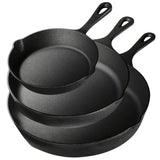 3PCS Pre-Seasoned Cast Iron Skillet Set, Pans for Oven Grill Campfire