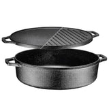 6.8 Quart Cast Iron Skillet with Reversible Grill Griddle Lid - 3-in-1 Black Round Cast Iron