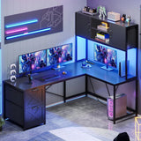 L Shaped Gaming Desk, Reversible Computer Desk with Fabric Drawers