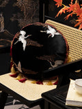 Round Shape Pillows Embroidery Cushion Crane Pattern Decorative Pillow Cover For Sofa Chair