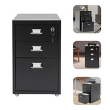 3 Tiers Rectangular Steel Vertical File Cabinet,Pink/White/Black Metal Mobile File Cabinet