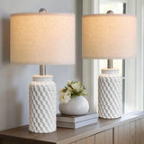 White Modern Ceramic Bedside Lamp Set of 2 for Bedroom Decor