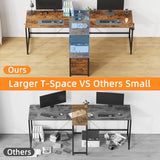 T-Shaped 2 Person Desk with Power Outlet Long Two Person Gaming Table with LED