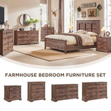 Farmhouse Queen Size Bed Frame with 52" Tall Headboard, Wood Platform