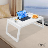 6-Pack Foldable Lap Desks with Device Slots, White PP Tray Table with Charging Port