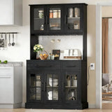 Black Tall Kitchen Pantry Cabinet with Microwave Stand, Storage Hutch, and Acrylic Doors