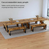 HIPIHOM 70.8" Wooden Dining Table with 2 Benches, Modern Set for 4-6 Person