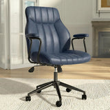 Black Leather Office Desk Chair with Wheels and Arms, Height Adjustable,