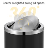 Small Swing Lid Trash Can 2.4 Gallons, Stainless Steel Mini Garbage Bin for Home Office