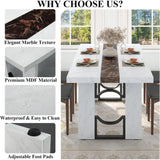 71 Large Marble-Color Rectangular Dining Table for 6-8, Elegant White Marble Top for Home
