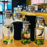 Large Capacity Glass Water Bottle Transparent Milk Juice Cup  for Tour Outdoor Sports