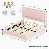 Full Size LED Bed Frame with Storage Drawers, Rounded Headboard