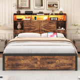 Full Bed Frame With Storage Headboard, Farmhouse Wood Bed Frame Full Size With 4 Drawers