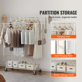 VEVOR Adjustable Length Clothes Rack w/ Bottom Shelf & Wheels for Laundry