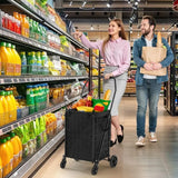 Folding Shopping Cart with Liner, Foldable Grocery Cart with Wheels for Seniors