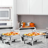 2 Pack 8 QT Folding Stainless Steel Chafing Buffet Chafing Dish Sets with Warmer
