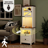 Tall Nightstand with Charging Station, Bedside Table with Drawers