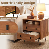 3-in-1 Bedroom Nightstand, Practical Side Table with 2 Drawers & Iron Legs