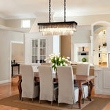 Modern 31-Inch Dining Room Crystal Pendant Light, Black Rectangular Adjustable Chain