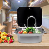 304 Stainless Steel RV Sink Kit Retractable Rotatable Faucet Tempered Glass Flip Lid Deep Basin Space-Saving