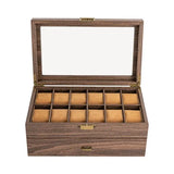 Double-Layer Wood Grain 24-Watch Box Mens Jewelry Holder W/ Drawer