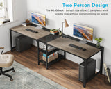 Tribesigns 90.55'' 2 Person Desk with Storage Shelves, Double Computer Desk