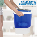 Portable washer for compact laundry use, translucent ABS plastic tub, white color, quiet operatio