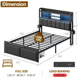 Full Upholstered Storage Bed Frame with LED Lights Charging Station