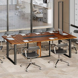 10-Person Industrial Style Metal Conference Table with Power Outlets and Cable